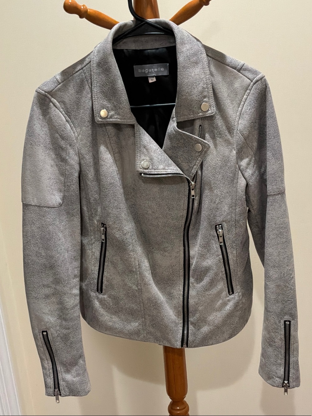 bagatelle Light Gray Faux Suede Moto/biker jacket